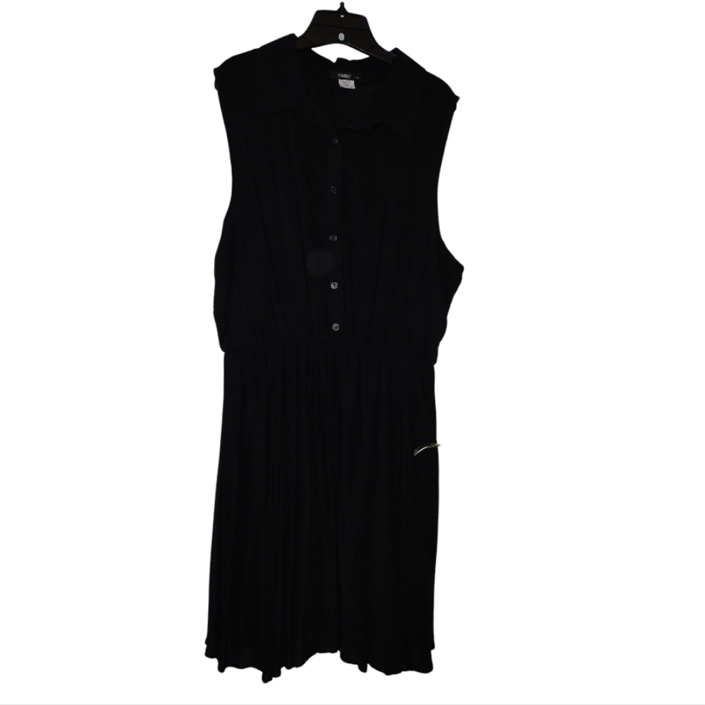 Vintage Y2k Black Button Front Sleeveless Shirt Flowy Dress 3X Made USA